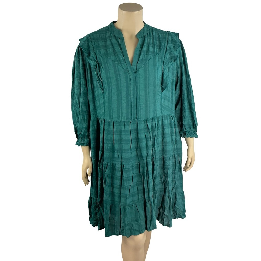 AMADI Rossi Ruffle Tunic Dress Turquoise Anthropologie Size 3X